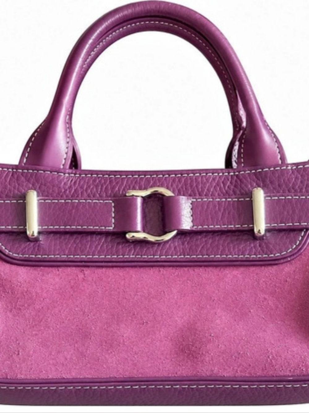 Vintage Franklin Covey Purple Cow Suede & Leather Small Satchel Top Handle Purse